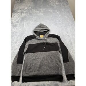 Brooklyn Laundry Hoodie Mens Medium Gray Black Textured Ribbed Panels Drawstring